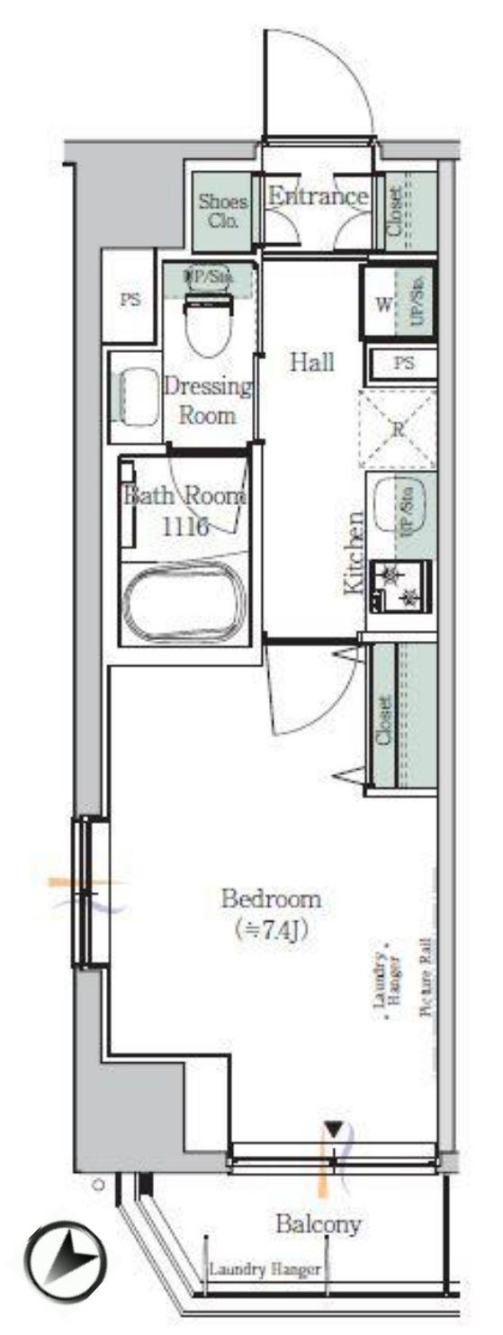 ONE ROOF RESIDENCE KIBA ウエスト(1DK/7階)の間取り写真
