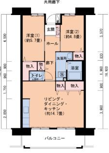 ルゼフィール武庫川第2五番街(2LDK/9階)の間取り写真