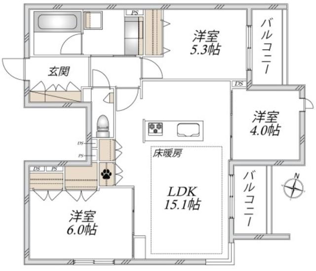 給田4丁目メゾン(3LDK/3階)の間取り写真