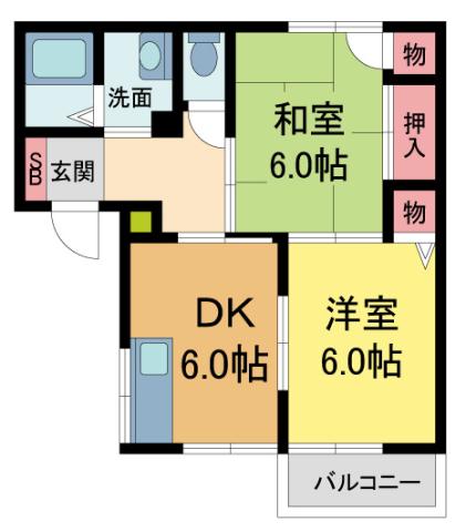 リベラルハイツ(2DK/2階)の間取り写真