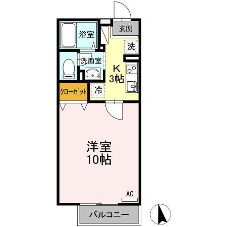 秋桜 B棟(1K/2階)の間取り写真