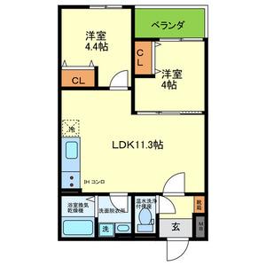 富田林市本町AP工事(2LDK/3階)の間取り写真