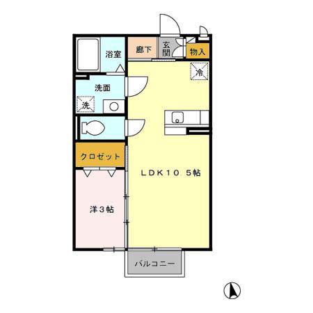 エクセルパークD(1LDK/2階)の間取り写真