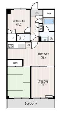 坂の上マンション(3DK/2階)の間取り写真