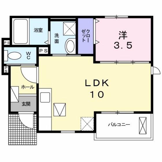 ローレル八木(1LDK/1階)の間取り写真