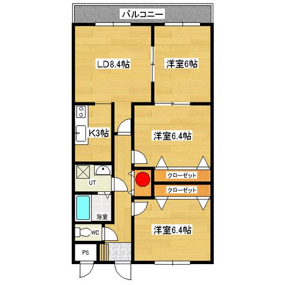 フェイマスKITAMI1番館(3LDK/4階)の間取り写真