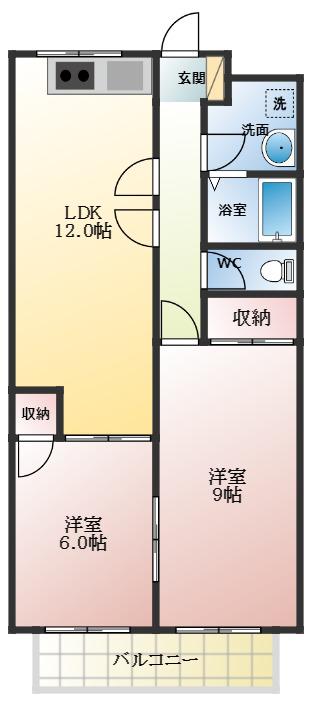 パティオ国分(2LDK/2階)の間取り写真