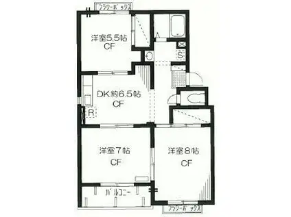 トリヴァンベール美船AB(3DK/2階)の間取り写真