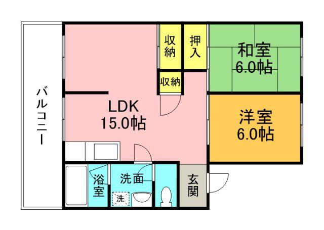 カルチェ川内(2LDK/2階)の間取り写真