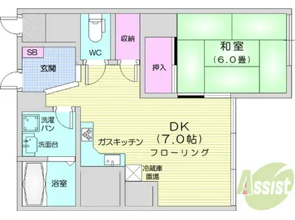 ネオプラザ北仙台(1DK/5階)の間取り写真
