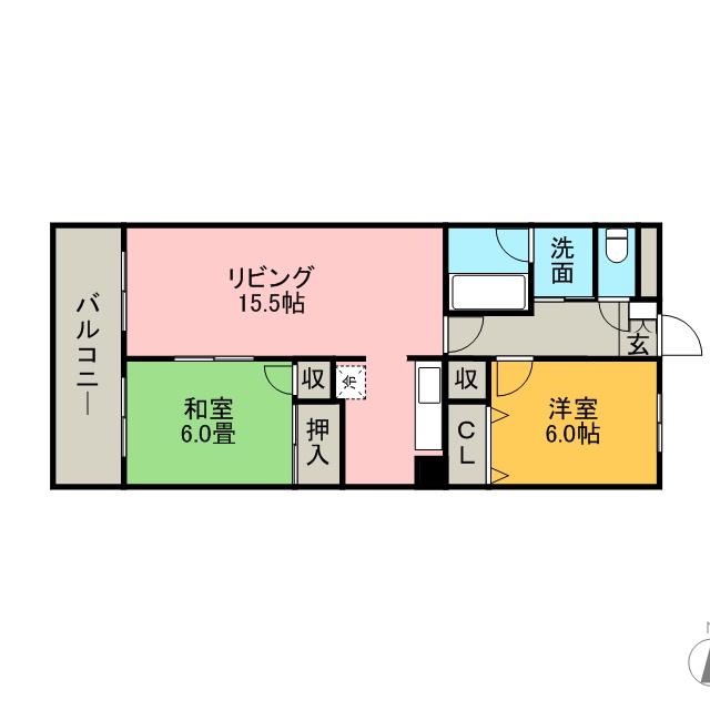 ロックベアーヒルズI(2LDK/2階)の間取り写真