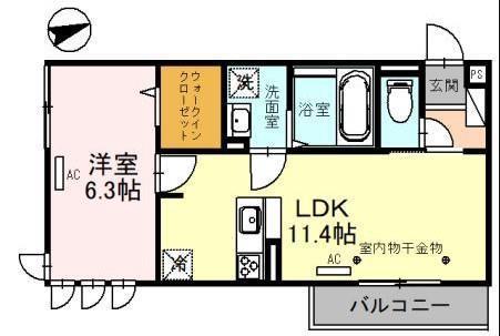 福井鉄道福武線 水落駅 徒歩9分 3階建 築4年(1LDK/2階)の間取り写真