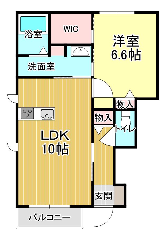 オリーブ土ヶ崎B(1LDK/1階)の間取り写真