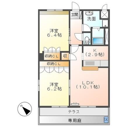 リュミエール A棟(2LDK/1階)の間取り写真