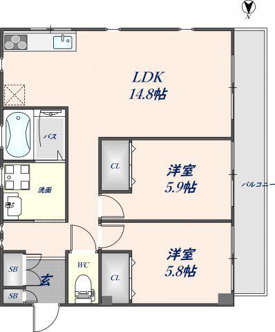 グロースハイツ新石切IV(2LDK/2階)の間取り写真