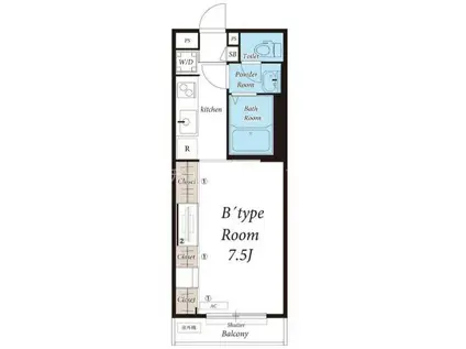 リブリ・ルピア湘南Ⅱ(1K/1階)の間取り写真