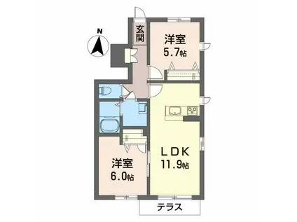 レクセラ西公園(2LDK/1階)の間取り写真