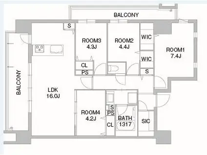 照葉クロススタイル ウエスト棟(4LDK/9階)の間取り写真