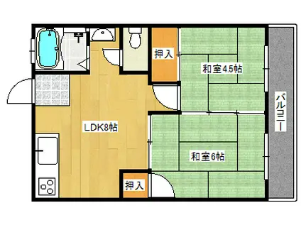 津川ハイツ(2LDK/1階)の間取り写真