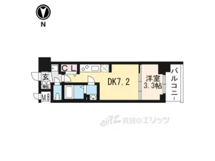 プレサンス THE KYOTO 東福寺 ウエスト(1DK/3階)の間取り写真