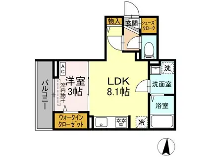 ディー パイナ 宿河原七丁目(1LDK/3階)の間取り写真