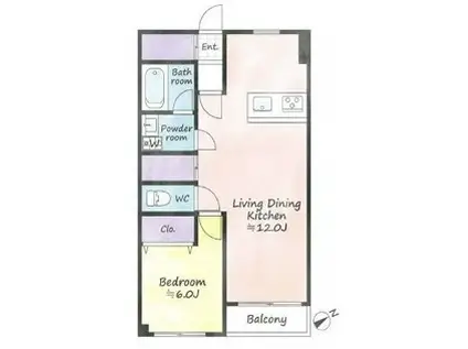 恵比寿 南東向き フルリフォーム済 好立地 1LDK(1LDK/2階)の間取り写真