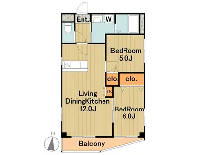 ビーカーサ京王堀之内リボーン(1LDK/1階)の間取り写真