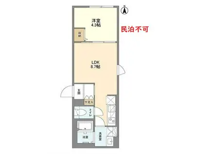 礼ゼロ フリー ウェルスクエア笹塚II HT(1LDK/2階)の間取り写真