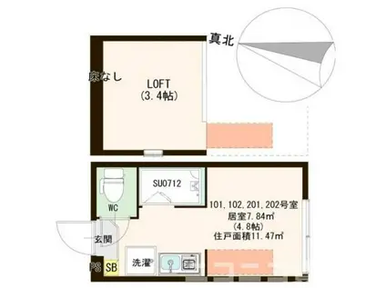 ハーモニーテラス稲荷台II(ワンルーム/2階)の間取り写真