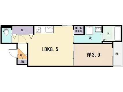 REPOS長瀬(1LDK/1階)の間取り写真