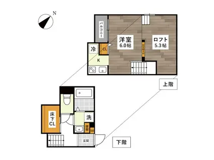 ADC大江グランソレイユ(1K/1階)の間取り写真