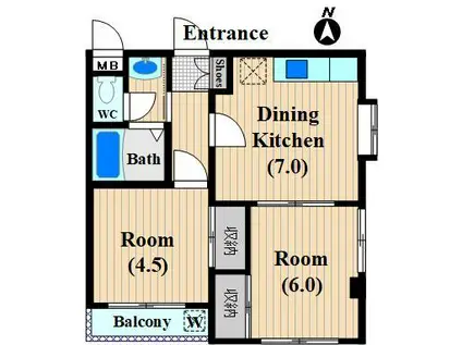 サンハイツ高山(2DK/2階)の間取り写真