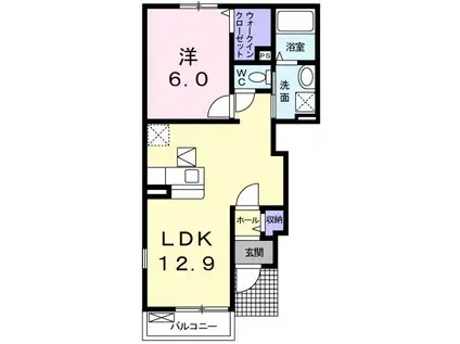 ホワイト・プレセアB(1LDK/1階)の間取り写真