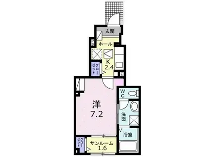 グリーンピア B(1K/1階)の間取り写真