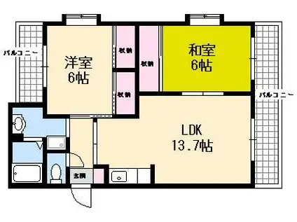 サンリバー西川(2LDK/2階)の間取り写真