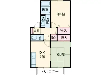 エクセレント松下B棟(2DK/1階)の間取り写真