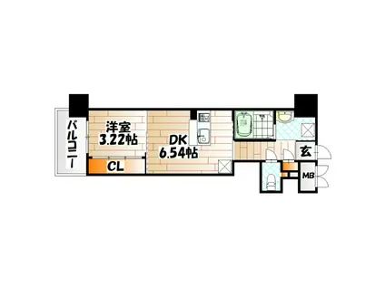 ウイングス到津(1K/14階)の間取り写真