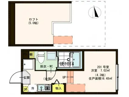 ハーモニーテラス竹の塚II(ワンルーム/2階)の間取り写真