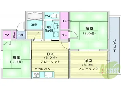 ロイヤルコート文化町Ⅲ番館(3DK/1階)の間取り写真