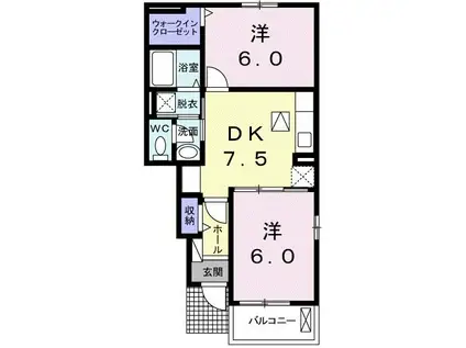 エレガンス II(2DK/1階)の間取り写真