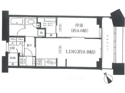 中目黒アトラスタワー(1LDK/7階)の間取り写真