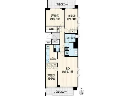 東京メトロ千代田線 代々木上原駅 徒歩9分 5階建 築11年(3LDK/3階)の間取り写真