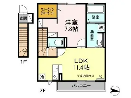 LIBERTYリバティ(1LDK/2階)の間取り写真