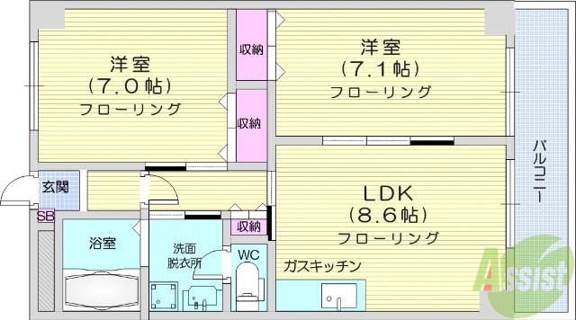 第4ジーオンビル(2LDK/2階)の間取り写真