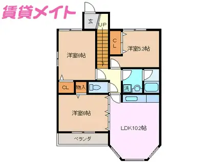フラットカミーリア(3LDK/2階)の間取り写真
