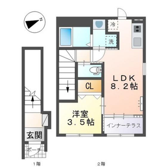 アリウム山嘉II(1LDK/2階)の間取り写真