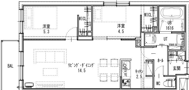 S12W8MS(2LDK/3階)の間取り写真