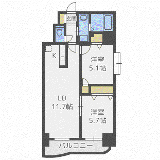 さくらハイツ2(2LDK/10階)の間取り写真