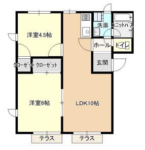 ルナハイツ壱番館(2LDK/1階)の間取り写真