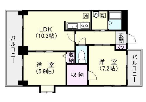ONE HEART 伊敷(2LDK/7階)の間取り写真